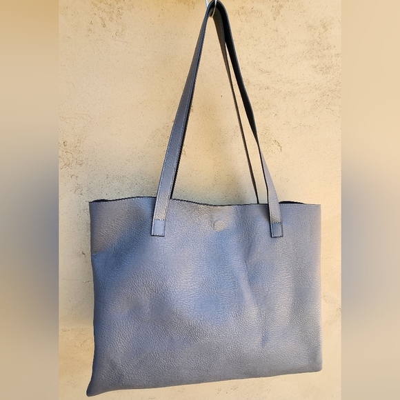 Handbags - Reversible Black & Grey Tote Bag with Pouch